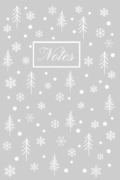 a christmas card with white snowflakes and trees