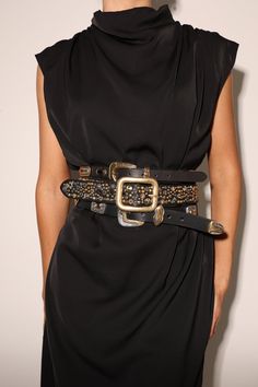 Britt Belt - Black Italian Leather Studded Belt Gold Buckle | Streets Ahead – StreetsAheadInc Mixed Metal Hardware, Belts Aesthetic, Look Boho Chic, Buckle Outfits, Gold Outfit, Belt Top, Western Chic, Belt Style, Studded Belt