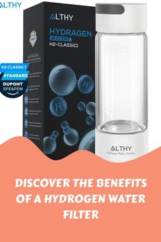 Hydrogen water filter with promotional packaging, emphasizing health benefits.