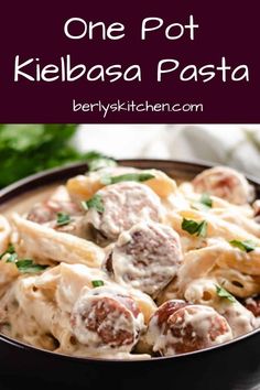 one pot kielbasa pasta with meatballs and parsley