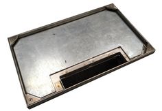 an empty metal tray on a white background