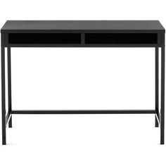 a black desk with two drawers on the bottom and one drawer at the top, against a white background