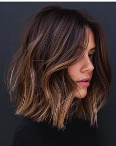 Casual Blue Jeans Outfit Winter, Long Haircut With Highlights, Fall Chocolate Brown Hair, Women’s Fall Haircuts, Fall Hair Colors Shoulder Length, Brown Bob Highlights, Personal Attendant Hairstyles, Balayage On Bob Haircut, Darker Balayage Brunettes