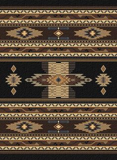 an old navajo rug is shown in black and brown colors, with geometric designs on it