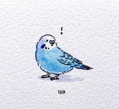 a drawing of a blue bird sitting on top of a piece of watercolor paper