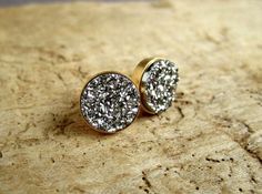 Druzy Earrings Silver Druzy Studs Titanium Drusy Quartz Studs Gold Vermeil Bezel Set Silver Glitter Round Earrings, Studs Gold, Druzy Jewelry, Druzy Earrings, Druzy Quartz, Rose Gold Earrings, Stud Earring, Earrings Silver, Druzy Ring