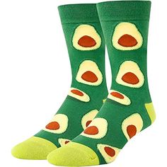 AVOCADO SOCKSAvocado socks for men. Cozy crew-length socks topped with avocado graphics - why not add some avocado to your wardrobe? So show off your love for this super food by wearing these avocado socks.SIZE & PACKINGFruit socks. Socks size 8 - 14 fit for men shoe size 7 - 13. 1 pair comes in each plastic zippered bag.QUALITY MATERIALThese mens avocado socks use 80% cotton, 17% polyamide, 3% spandex to ensure our avocado socks are soft, high quality material provides moisture wicking prop Green Toes, Avocado Gifts, Alien Socks, Fruit Socks, Green Gift Ideas, Sloth Socks, Cactus Socks, Avocado Socks, Space Socks