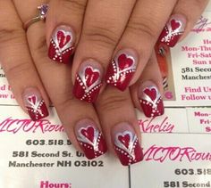 X White Hearts Nails, Red Hearts Nails, 49ers Nails, Hearts Nails, Blossom Nails, Cherry Blossom Nails, French Manicures, Saving Challenges, Manicure Nail Designs