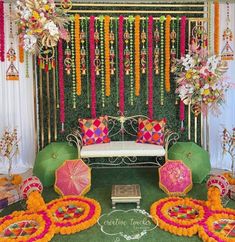 Mehndi Stage Decor, Mehndi Decoration Ideas, Mehandi Decor, Flower Wall Decor Diy, Mehendi Photography, Haldi Decoration Ideas, Haldi Decoration, Small Wedding Decor