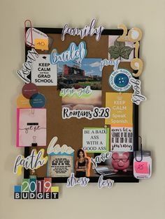 a bulletin board with many different things on it