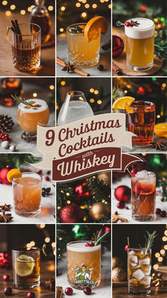 christmas cocktails and whiskey collage