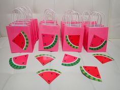 pink paper bags with watermelon designs on them