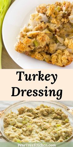 turkey dressing with celery on the side and in a casserole dish