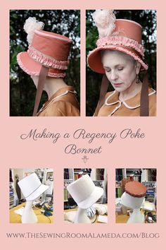 Regency Bonnet Pattern, Regency Hats And Bonnets, Regency Hats, Regency Bonnet, Poke Bonnet, Regency Clothing, American Duchess, Walking Dress, Regency Gown