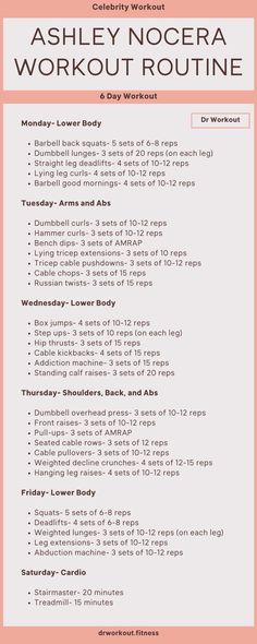 Ashley Nocera’s Workout Routine and Diet Plan Ashley Horner Workout Plans, Dr Workout, Barbell Good Morning, Ashley Nocera, Hour Workout, Workout Routines For Women, Full Workout