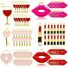 a bunch of different types of lipstick and accessories