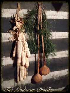 an arrangement of herbs hanging on a wall with the words mountain doodler above it