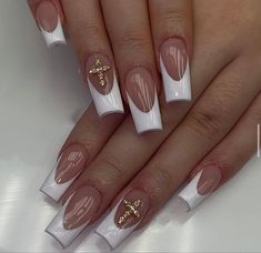 Cross Nails, Girly Acrylic, Basic Nails, Girly Acrylic Nails, French Tip Acrylic Nails, Blush Nails, French Acrylic Nails, Long Square Acrylic Nails, Acrylic Nails Coffin Short