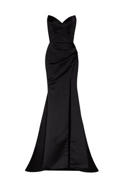 Black Strapless evening gown with thigh slit - Milla Black Long Dress Elegant Classy, Milla Dresses, Prom Outfit, Strapless Evening Gowns, Outfits Stylish, Classy Dresses, Dress Graduation, Dress Weights, Usa Dresses