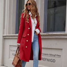 Super Cute And Stylish Ships In 5-10 Business Days Red Jacket Outfit Casual, Red Jacket Outfit Winter, Colorful Chic Outfit, Rainy Day Outfit For Work Winter, Red Coat Outfit Winter Classy, Winter Coats Women Classy, Winter Outfits Preppy, Red Coat Outfit Winter, Red Trench Coat Outfit