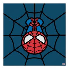 a spiderman face is depicted in the center of a web - like pattern on a blue background