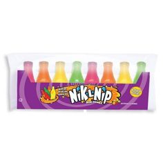 six different colored juice bottles in a package