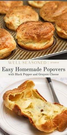 an easy homemade popovers recipe with black pepper and gruyer cheese on top