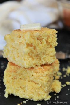 three pieces of cornbread stacked on top of each other