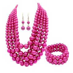 PRICES MAY VARY. 【Size】 Length of necklace 16.14in+2.7in/41cm+7cm(extend chain),Earring length 1.96in/5cm, Bracelet Diameter 3.14in/8cm(ELASTIC） 【Reliable Material】: Make a bold statement with this layered chunky pearl jewelry set for women, perfect for adding a touch of glamour to any outfit. 【Delicate Pearl Jewerly Set】: Ideal for special occasions or everyday wear, this Indian-inspired jewelry set for women is sure to turn heads and make a lasting impression. 【Multiple occasions】:Embrace the Pink Round Beads Jewelry Sets For Party, Pink Jewelry Sets With Round Beads For Parties, Adjustable Pink Jewelry Set For Party, Indian Inspired Jewelry, Jewerly Set, Pearl Jewelry Set, Chunky Pearls, Chain Earring, Costume Jewelry Sets