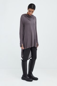 Meet our Oslo Tunic, the definition of elevated loungewear. Fashioned from soft and high-stretch sheer European jersey, she offers comfort that you can live in for days on end. Oslo updates the tunic silhouette with stunning details, such as an oversized hood and a draped, high-low hem that dips at the back. Her dropped shoulders extend to relaxed long sleeves, complete with thumbholes for a cozy, finishing touch. Shop also her best-selling sister hoodie, Firenze, crafted from our European Frenc Elevated Loungewear, Star Wars Dress, Hooded Tunic, Black Tunic, Purple Grey, High Low Hem, Petite Size, French Terry, High Low