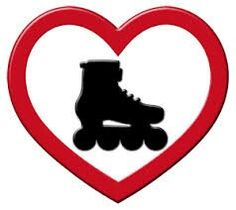 a pair of roller skates in front of a heart