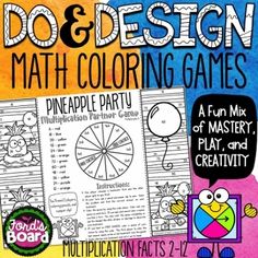 do and design math coloring games for kids to practice their fractions, numbers, and colors