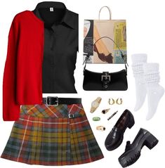 gilmore girls fall Outfit | ShopLook Outfit Ideas For High School, Gilmore Girls Fall, Emily Gilmore, Tartan Mini Skirt, Mango Shorts, Slouch Socks, Girls Fall, Girls Fall Outfits, Girls Series