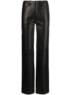 jet black lambskin grained texture mid-rise belt loops concealed front fastening two rounded pockets to the sides two rear patch pockets straight leg 90s Style Icons, Leather Trousers, Straight Leg Trousers, Pants Straight, Jet Black, Style Icon, Straight Leg Pants, 90s Fashion, Alexander Wang