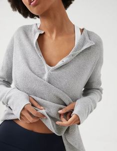 OFFLINE By Aerie Wow! Waffle Henley T-Shirt Aerie Clothing, Waffle Henley, Aerie Real, Waffle Shirt, Offline By Aerie, Henley T Shirt, Waffle Knit Top, Of Model, Lightweight Sweater