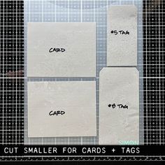 the cut smaller for cards and tags are shown in black and white squares with blue lines on them