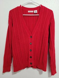 Talbots Women's Cardigan Long Sleeve V-Neck Button Up Crochet Red Color.Size S. Condition is Pre-owned. Shipped with USPS First Class Package. Beautiful Cardigan, condition is Pre-owned in good condition for use. Look at the pictures for more details.(21) Measurements: Armpit to armpit- 19'' Length from shoulder to bottom- 24" Shoulder to shoulder- 19" □♡□♡□♡□♡□♡□♡□♡□♡□♡□♡□♡□♡ At ShopWithSay we have a commitment, make your purchase a pleasant experience. In our store you will find a wide variety Red V-neck Sweater With Button Closure, Red Knit Cardigan With Button Closure, Red Knit Sweater With Buttons, Red Knit Cardigan With Buttons, Red Vintage Knit Cardigan, Vintage Red Knit Cardigan, Vintage Red V-neck Cardigan, Cardigan Long Sleeve, Cardigan Long