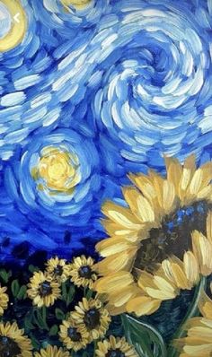 a painting of sunflowers and the starry night