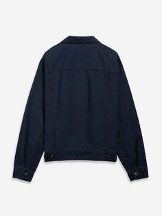 This season we are giving our classic elliot type ii jacket a lightweight twist for the summer. featuring a softer and durable pima cotton and nylon denim mix. this jacket is dark washed and crops perfectly on the waist for an elevated denim look.    - relaxed fit  - short length  - lightweight  - pre-washed  - wash cold tumble low with like colors  - 62% pima cotton 38% nylon chambray Classic Utility Jacket With Relaxed Fit And Long Sleeves, Classic Long Sleeve Utility Jacket With Relaxed Fit, Classic Long Sleeve Relaxed Fit Utility Jacket, Casual Outerwear With Relaxed Fit And Lapel Collar, Relaxed Fit Lapel Collar Outerwear For Streetwear, Classic Long Sleeve Denim Jacket With Welt Pockets, Classic Outerwear With Relaxed Fit And Lapel Collar, Classic Outerwear With Lapel Collar And Relaxed Fit, Long Sleeve Denim Jacket With Welt Pockets