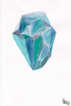 a drawing of a blue diamond on white paper