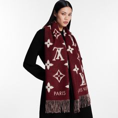 LOUIS VUITTON® - Reykjavik Scarf - Bordeaux Inverted Colors, Lv Scarf, Louis Vuitton Scarf, Store Design Boutique, Classic House Design, Refined Aesthetic, Logo Knit, Monogram Pattern, Fur Scarf