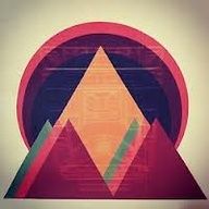 an image of a triangle in the middle of a graphic art work with colors and shapes