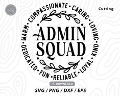 the admin squad logo is shown in black and white