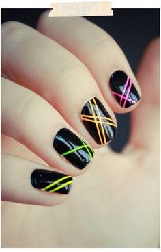 Amazing Nails Nail Striping Tape Designs, Neon Geometric, Neon Nail Art, Nail Art Stripes, Nails Nailpolish, Her Nails, Striped Nails, Simple Nail Art Designs, Nails Polish