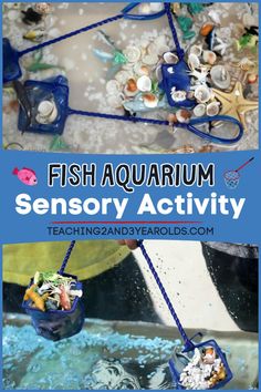 the fish aquarium is an activity for kids to learn how to use scissors and string