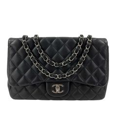 CHANEL - Jumbo Classic Flap CC Quilted Black Lambskin Shoulder Bag / Crossbody Description 2008-2009 Collection era. This classic flap bag features soft lambskin leather in black with the classic Chanel diamond quilt pattern. One main interior compartment with one slip pocket and one zip pocket. Slip pocket on back. CC turn lock closure. Leather threaded chain strap. Silver tone hardware. Measurements Width: 11.7 in / 29.718 cm Height: 7.6 in / 19.304 cm Depth: 3.75 in / 9.525 cm Strap Drop: 25. Diamond Quilt Pattern, Classic Chanel, Chanel Jumbo, Classic Flap Bag, Leather Thread, Diamond Quilt, Fendi Bags, Classic Flap, Flap Bag