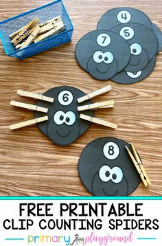 free printable clip counting spider puppets for kids to practice number recognition and counting skills