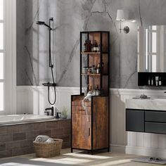 a bathroom with marble walls and flooring