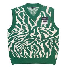 DAZY unisex sweater vest in vibrant green and white zebra pattern. This relaxed, oversized fit, sleeveless vest is perfect for any occasion, whether it's for traveling, business, partying, or casual wear. V-neck design. Made from high-quality knit fabric, it's machine washable for easy care and maintenance. NEW WITH TAGS Measurements Armpit to armpit 22” Shoulder to hem 24.5” Armhole 8.5” Bottom (seam to seam) 19” Shoulders (across back) 18” Sweater Academia, Artsy Sweaters, Oversized Knit Sweater, Green Zebra, Fits Inspo, Vest Women, Zebra Pattern, Unisex Sweater, White Zebra