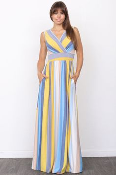 Surplice Vintage Stripe Maxi DressMade In: United StatesFabric Contents: 78% Polyester 18% Rayon 4% Spandex High Waist Maxi Dress, Maxi Dress Summer, Rush Dresses, Plus Size Maxi, Striped Maxi, Striped Maxi Dresses, Lightweight Cardigan, Plus Size Maxi Dresses, Maxi Dress Blue